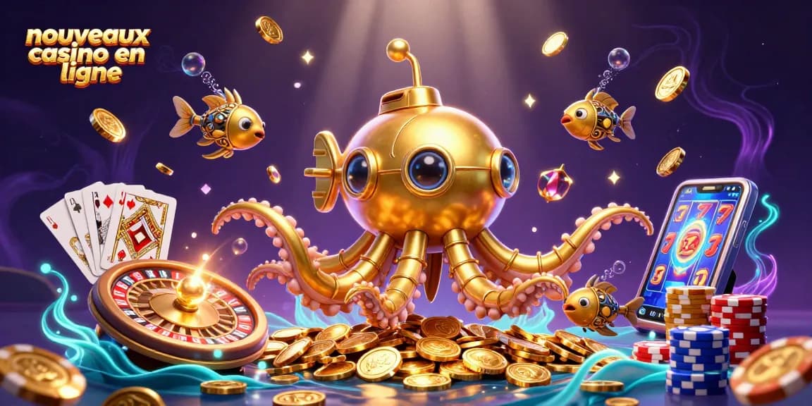 Profitez de l'animation vibrante des nouveaux casinos en ligne au milieu des pièces d'or et des cartes gagnantes.