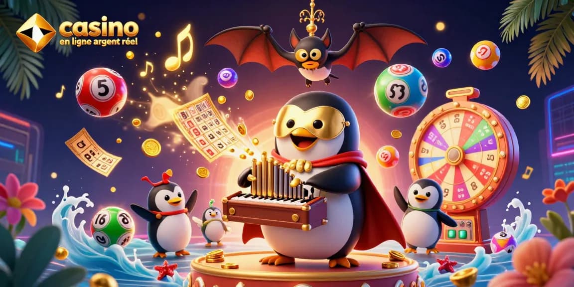 Gagnez avec le casino en ligne argent réel grâce à une illustration dynamique de jeux de loterie.