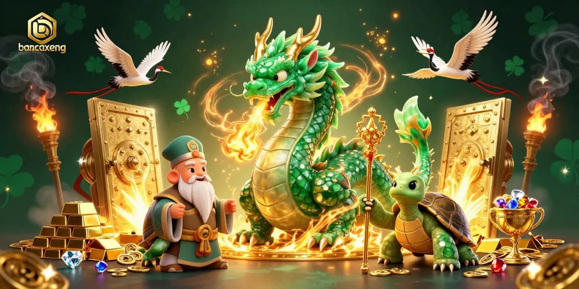 Engage in bancaxeng with a massive jade dragon and treasures in this vibrant casino scene.
