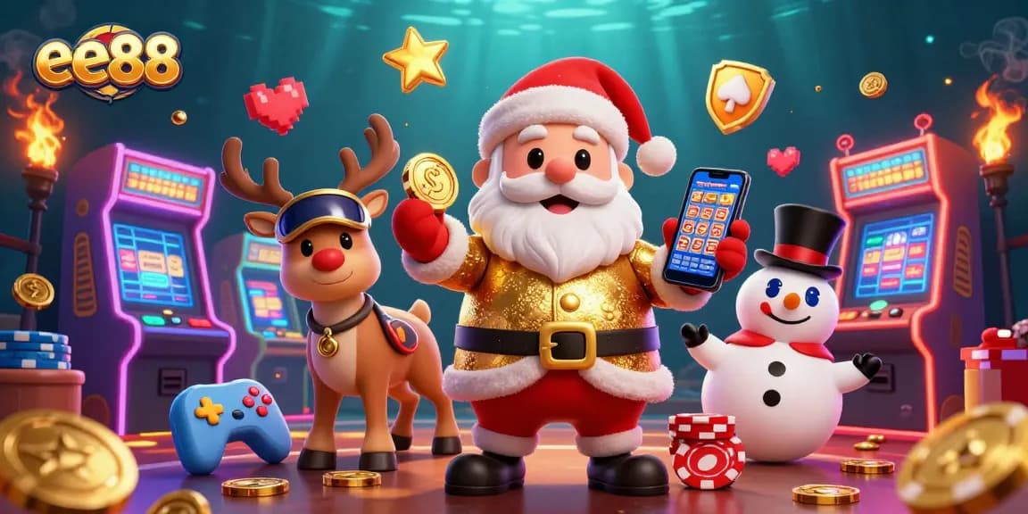 Engage with ee88's festive casino scene featuring Santa and friends celebrating jackpot wins!