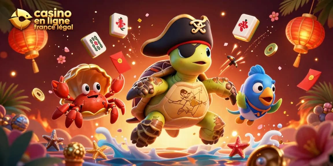 Plongez dans l'univers du casino en ligne France légal avec des personnages colorés au milieu d'éléments festifs.
