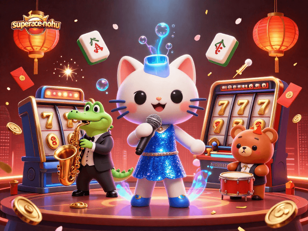 Experience the excitement of superace-nohu with vibrant casino elements and animated characters in a dynamic scene.