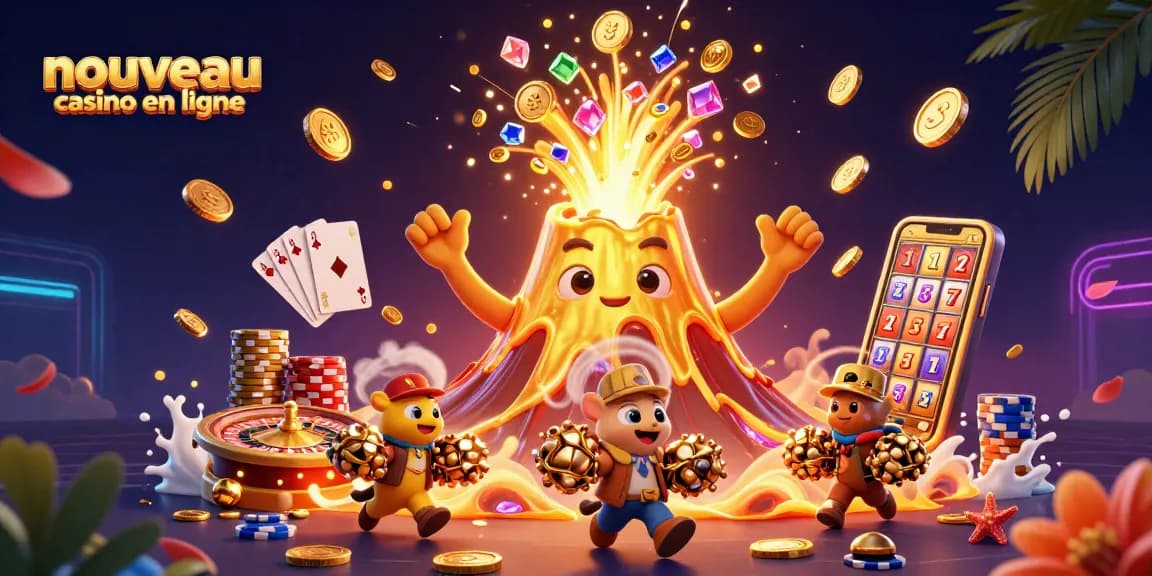 Essayez le nouveau casino en ligne avec cette illustration vibrante d'une scène de jeu pleine de trésors et d'aventures.