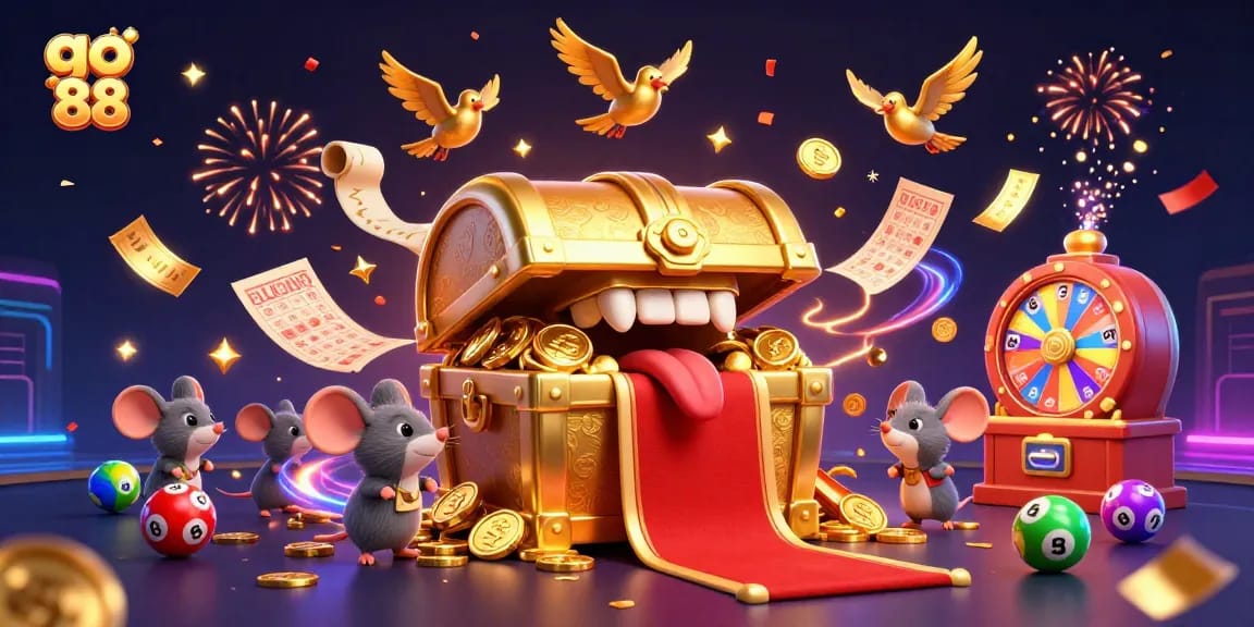 Engage with exciting go 88 lottery action amidst vibrant confetti and dynamic prize elements.