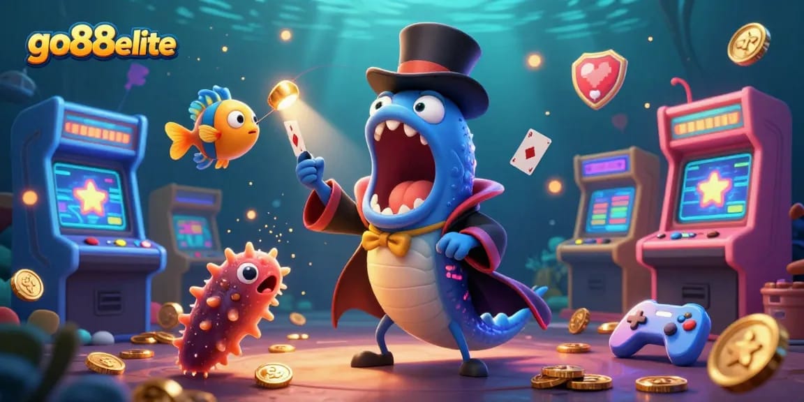 Enhance your gaming with go88elite's vibrant underwater casino illustration featuring unique sea creatures.