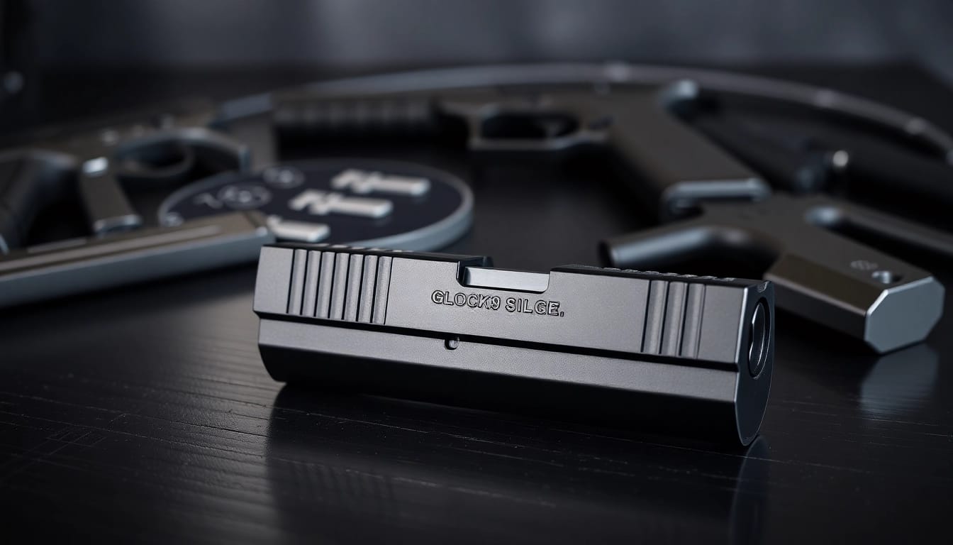 Showcasing a Glock 19 Gen 3 OEM slide with detailed features and a polished finish.