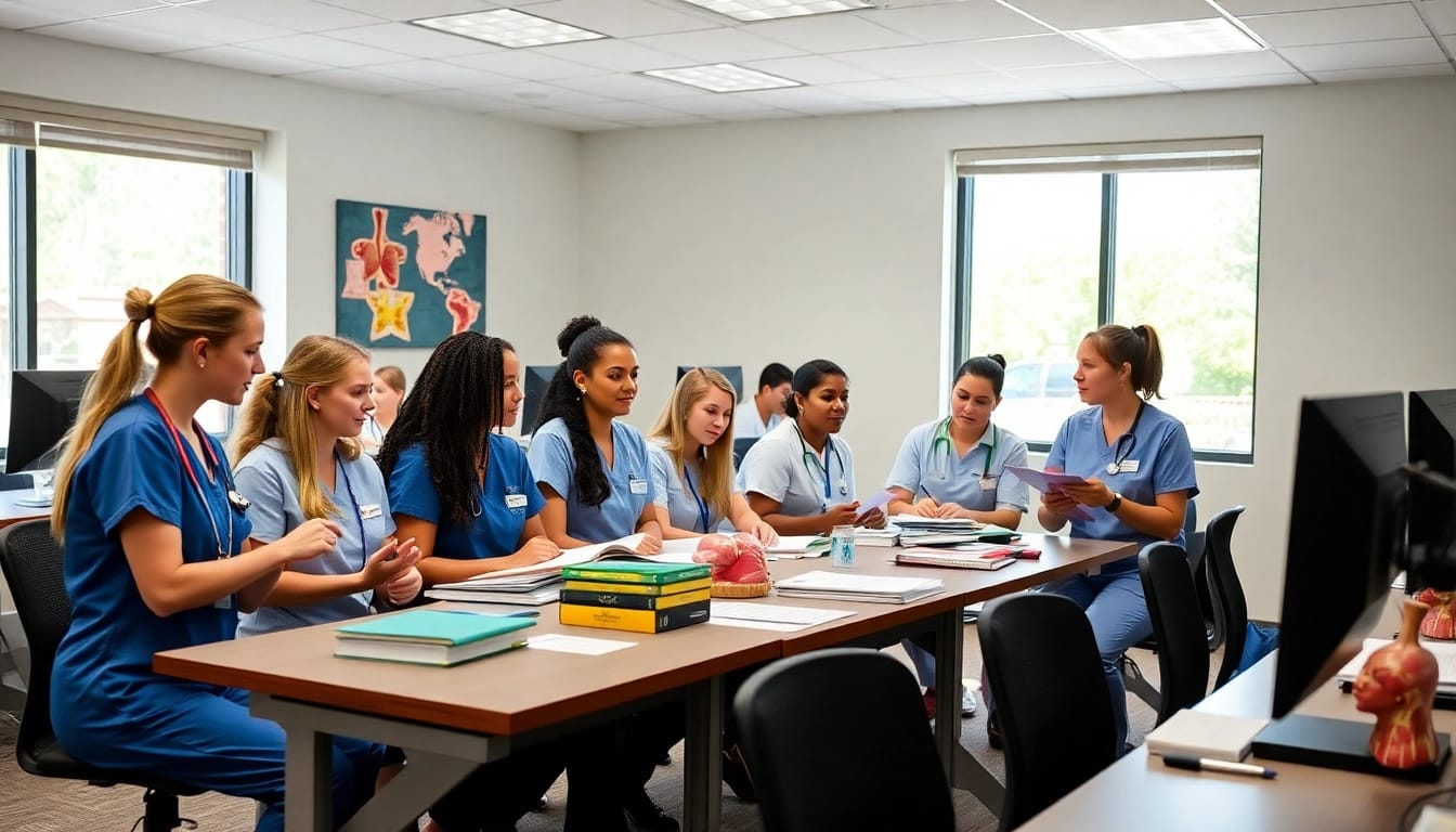 Students collaborating at the Houston Trusted Nclex review center, showcasing teamwork in nursing education.