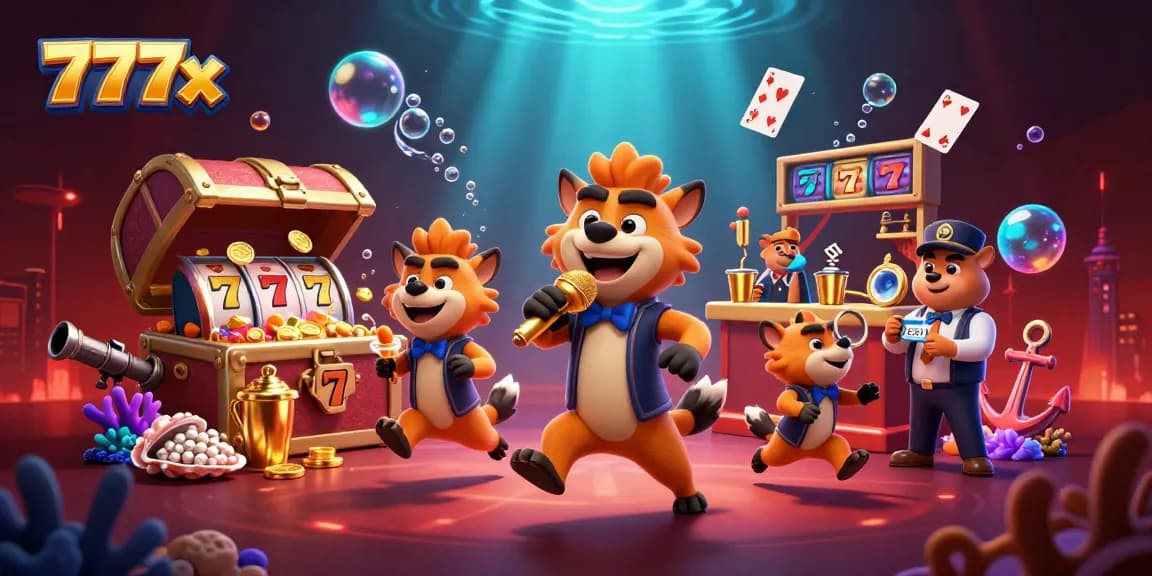 Experience the vibrant 777x casino scene where hyenas entertain with winning slot games and lively atmosphere.