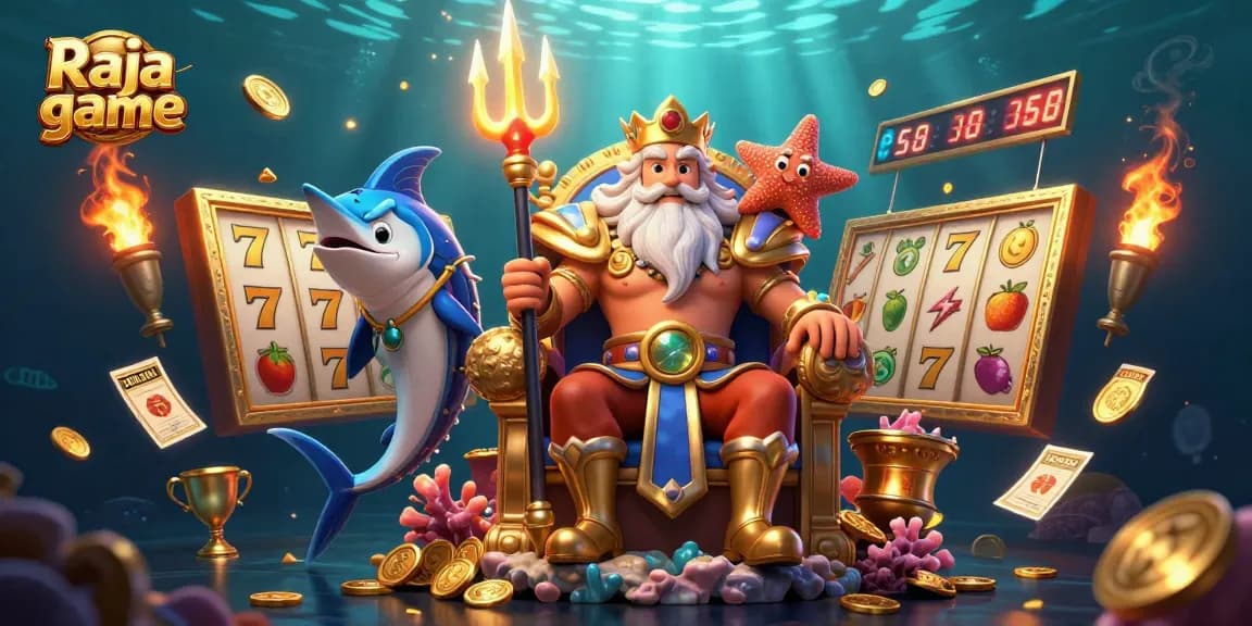 Engage in thrilling Raja game adventures with a vibrant, dynamic 3D casino illustration.