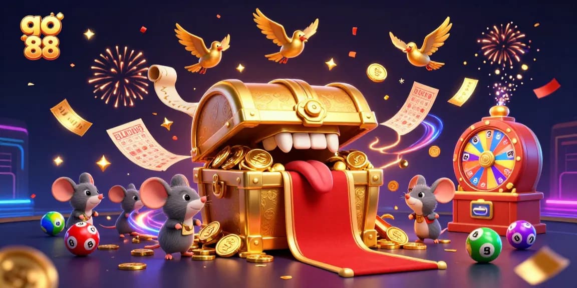 Engage with exciting go 88 lottery action amidst vibrant confetti and dynamic prize elements.