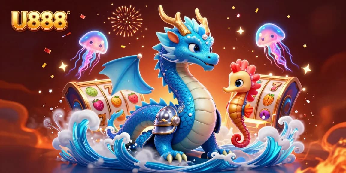Win big at U888 with enchanting underwater casino adventures featuring a vibrant dragon and seahorse.