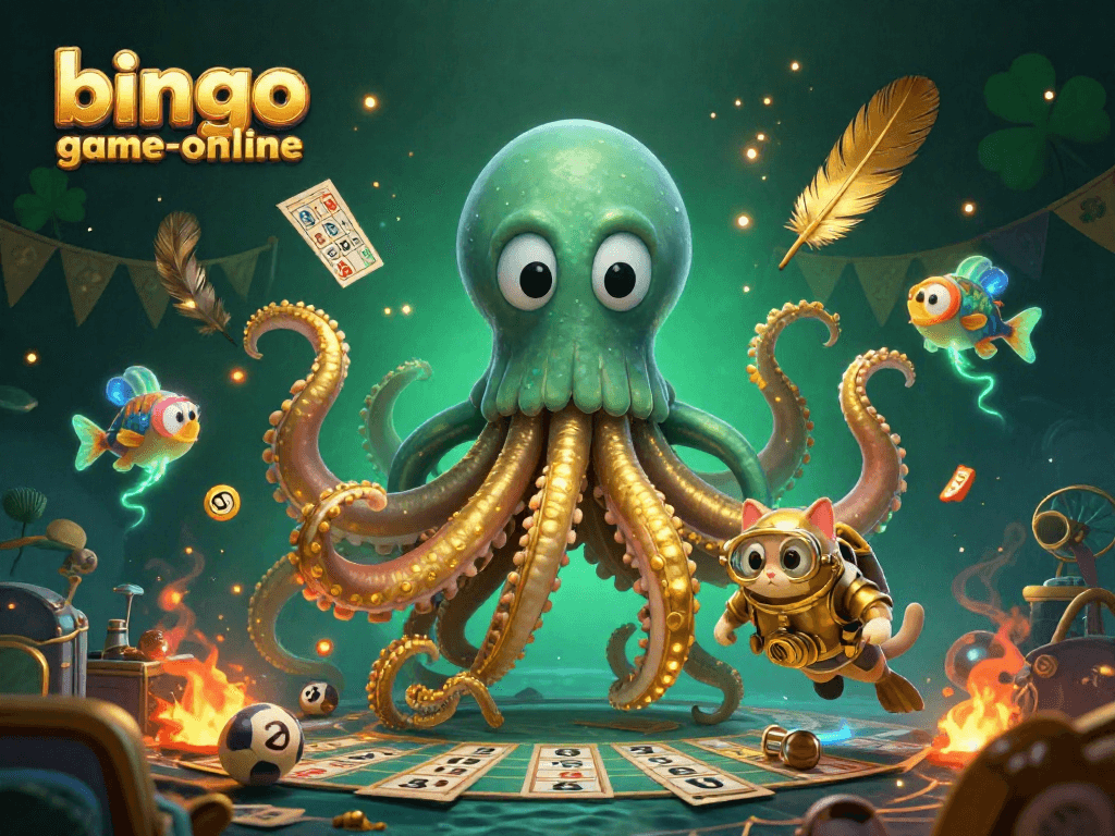 Join the excitement at bingo-game-online with this dynamic bingo game illustration featuring jackpot elements and lively characters.
