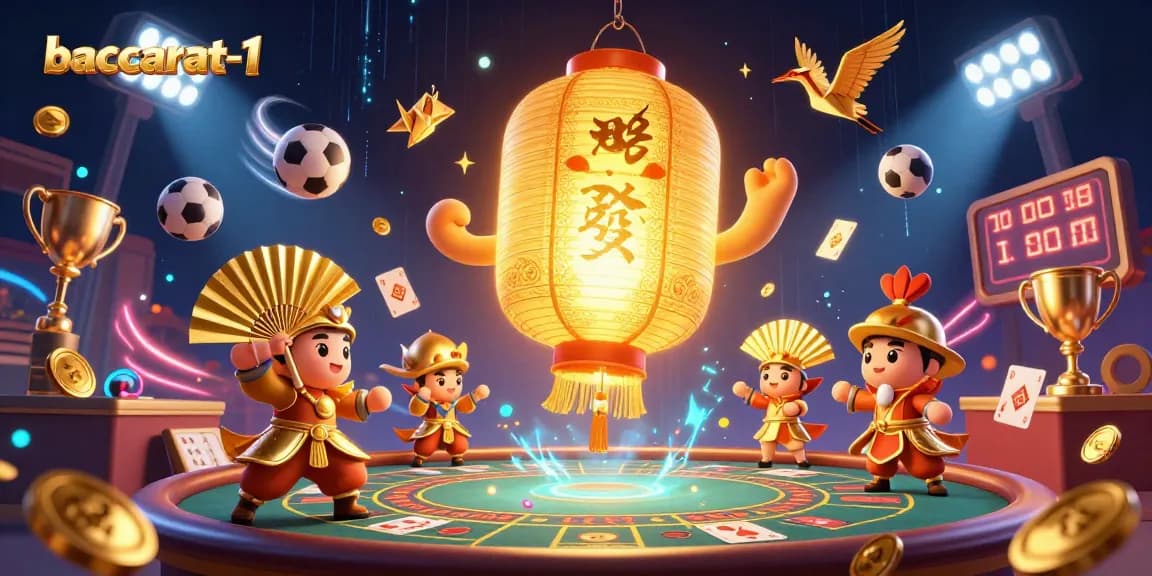 Baccarat-1 showcases an exciting 3D rendered night market casino scene with vibrant characters, dynamic elements, and golden motifs.