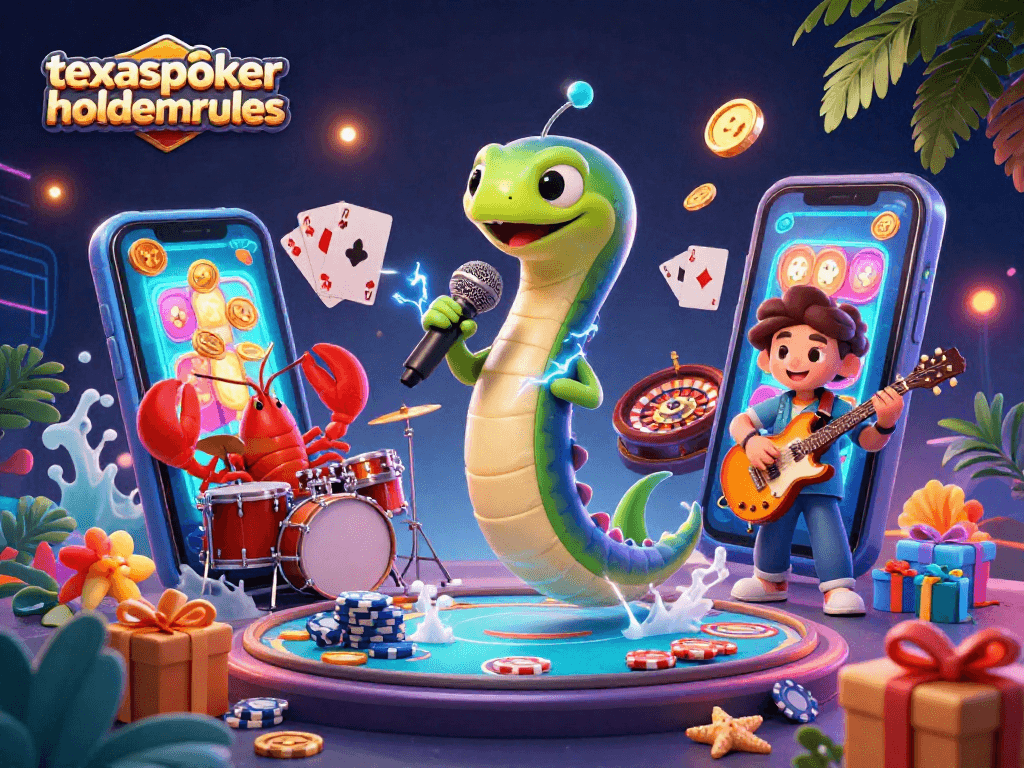 texaspokerholdemrules showcases an electric eel DJ embracing poker action in a vibrant underwater casino.