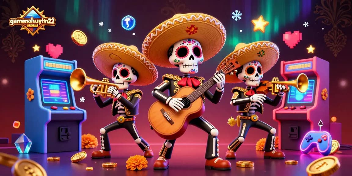 Experience thrilling Pai Gow at gamenohuuytin22 with a vibrant 3D mariachi band illustration.