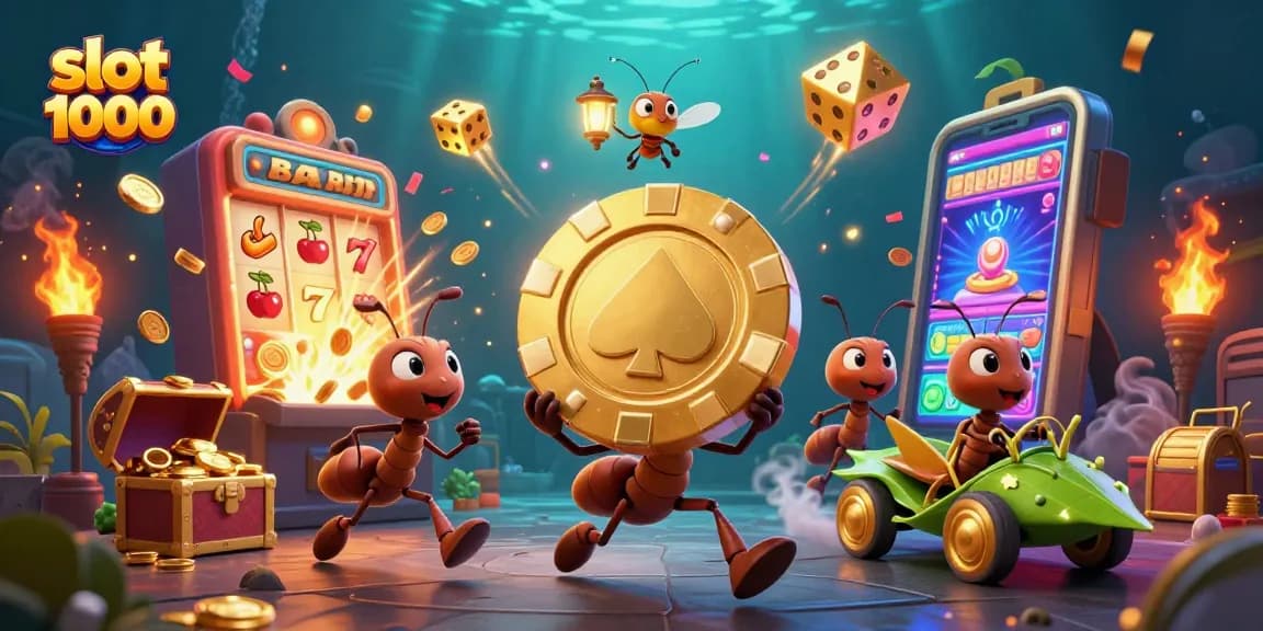 Permainan slot 1000 memikat saat tim semut mencuri chip poker emas, sensasi jackpot menggiurkan.