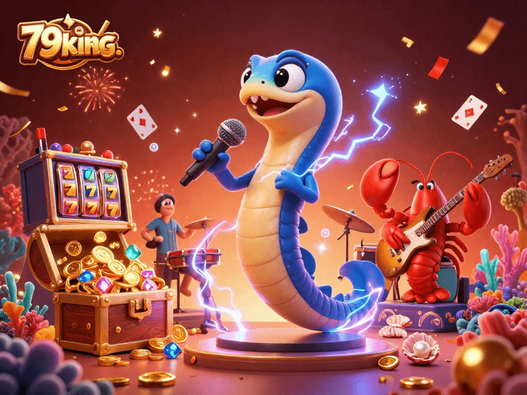 Experience the thrill at 79king. with an electric eel DJ and lively underwater casino performance.