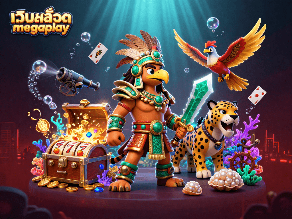เล่นเว็บสล็อต megaplay กับภาพการต่อสู้ของนักรบอัซเท็กและสัตว์พลัง