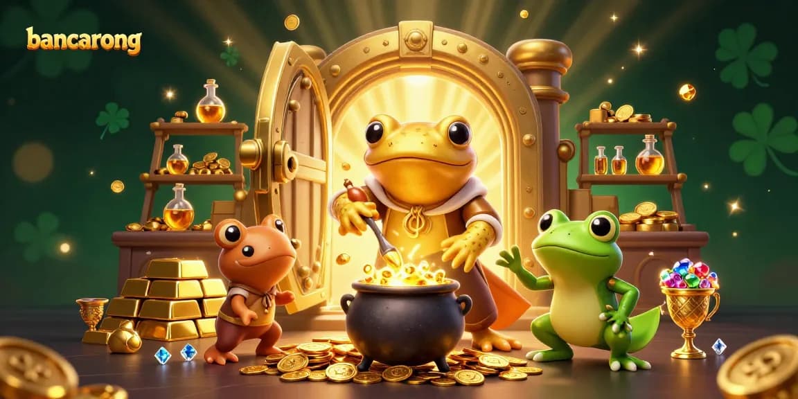 Experience bancarong magic as alchemists conjure gold coins amidst treasures in a vibrant casino scene.