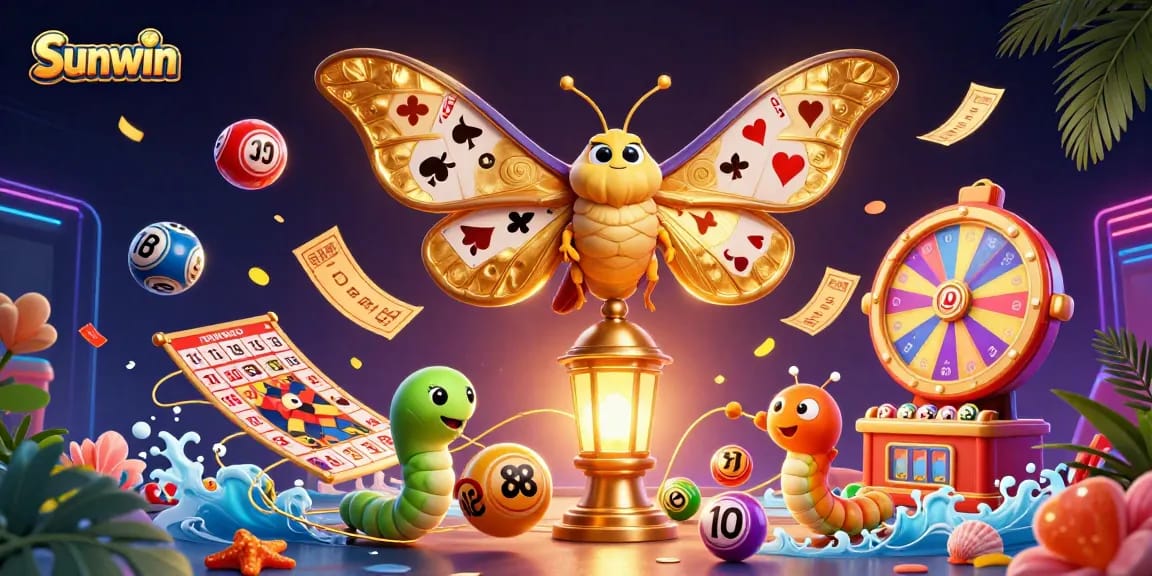Catch winning thrills at Sunwin with vibrant lottery balls, games, and dynamic symbols in a casino-themed scene.