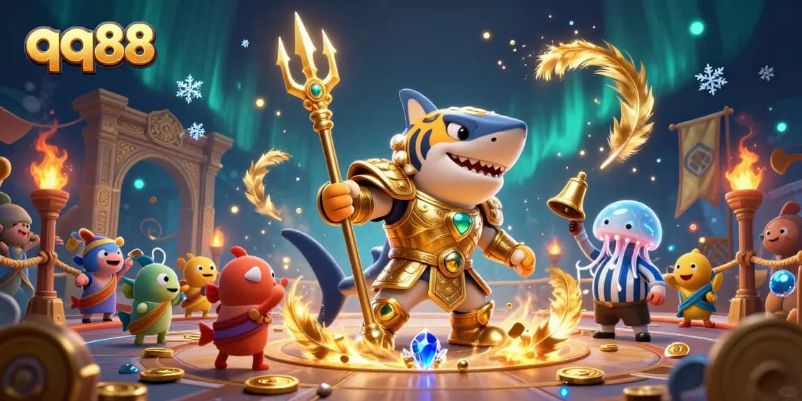 Experience thrilling wins at qq88 with a vibrant underwater gambling arena featuring fierce characters.