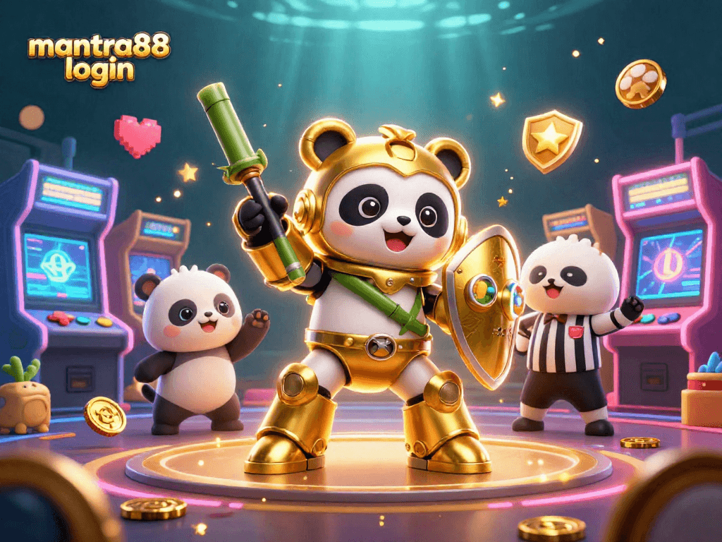 Experience the excitement of mantra88 login with a vibrant 3D gaming illustration featuring dynamic casino elements.