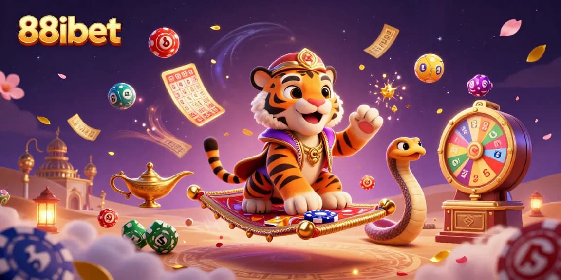 Experience big wins with 88ibet in this vibrant, dynamic casino illustration featuring lottery excitement.