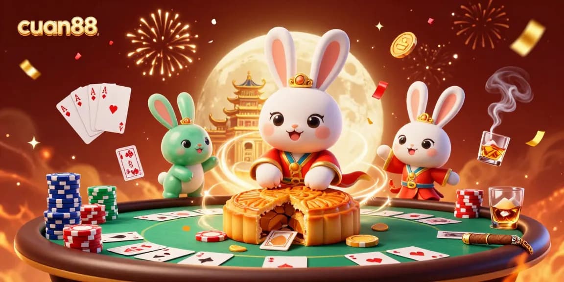 Experience the thrill of cuan88 with a moonlit casino scene featuring poker chips and mooncakes.