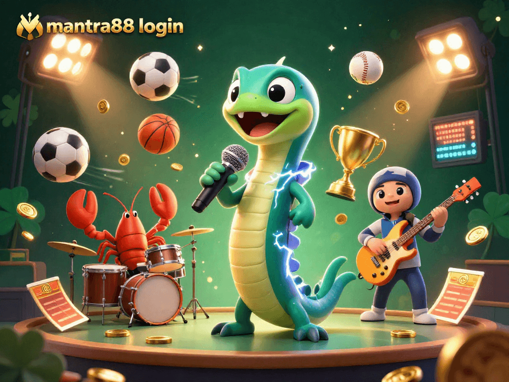 Engage in the mantra88 login experience with a vibrant underwater casino scene filled with 3D characters.