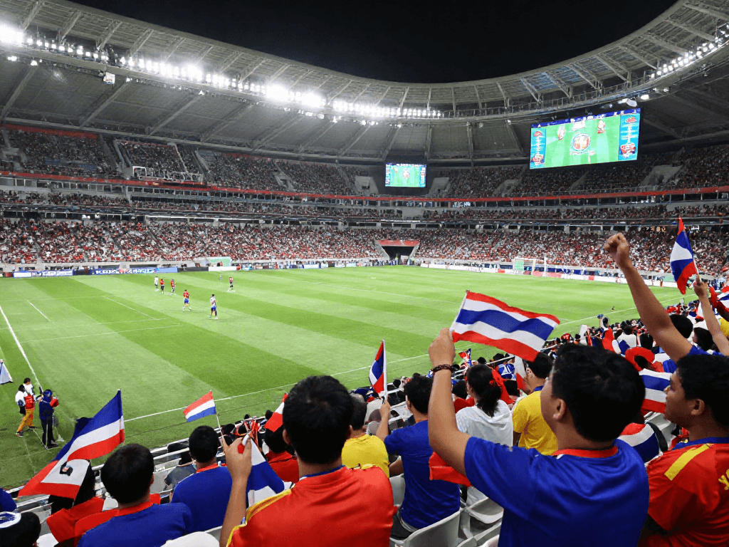แฟนบอลไทยที่ตื่นเต้นในสนามฟุตบอลโลก 2026 ระหว่างการแข่งขัน ราคาบอลโลกนัดชิง ที่กำลังเปลี่ยนแปลง
