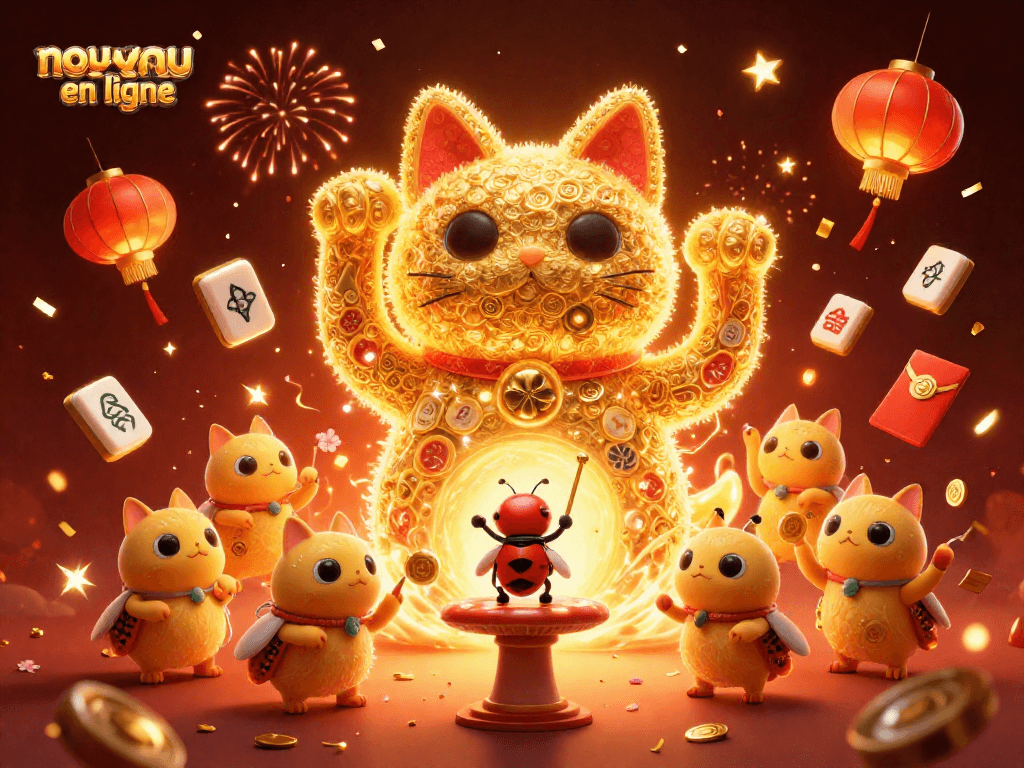 Découvrez le nouveau casino en ligne avec un chat chanceux et des symboles de jeux animés.