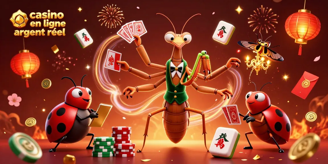 Vivez l'expérience du casino en ligne argent réel avec une illustration 3D dynamique et festive.