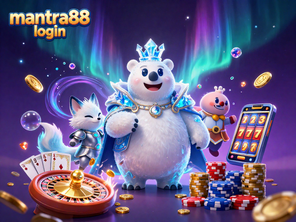 Experience the thrill of mantra88 login with 3D animated characters and vibrant casino elements.