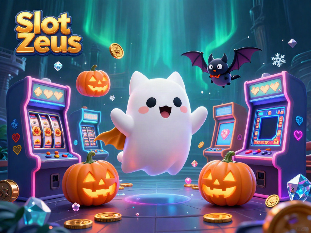 Spin and win with Slot Zeus in this vibrant, engaging haunted casino scene.