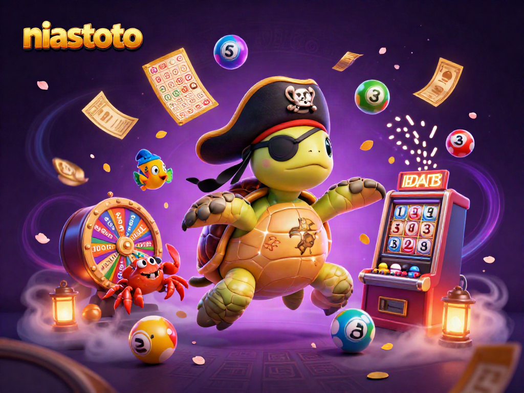 Join the fun with NIASTOTO's colorful slot machines and dynamic lottery excitement in this vibrant scene.