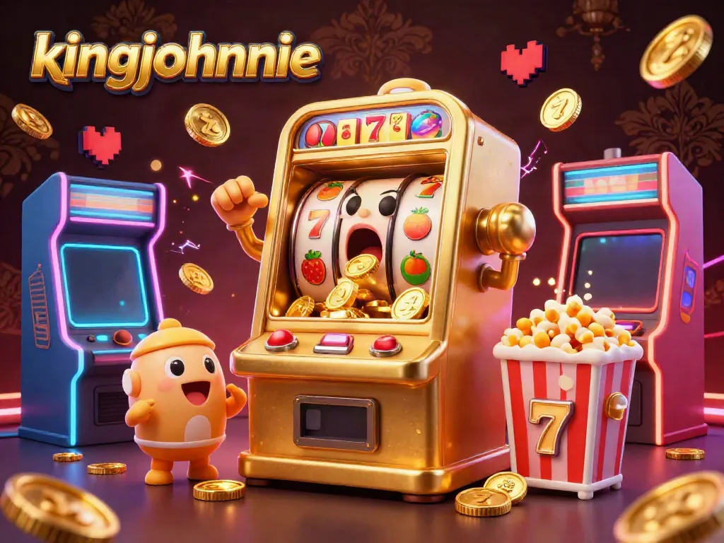 Experience the excitement of kingjohnnie as the golden slot machine hits a jackpot amidst cheering baby slots.