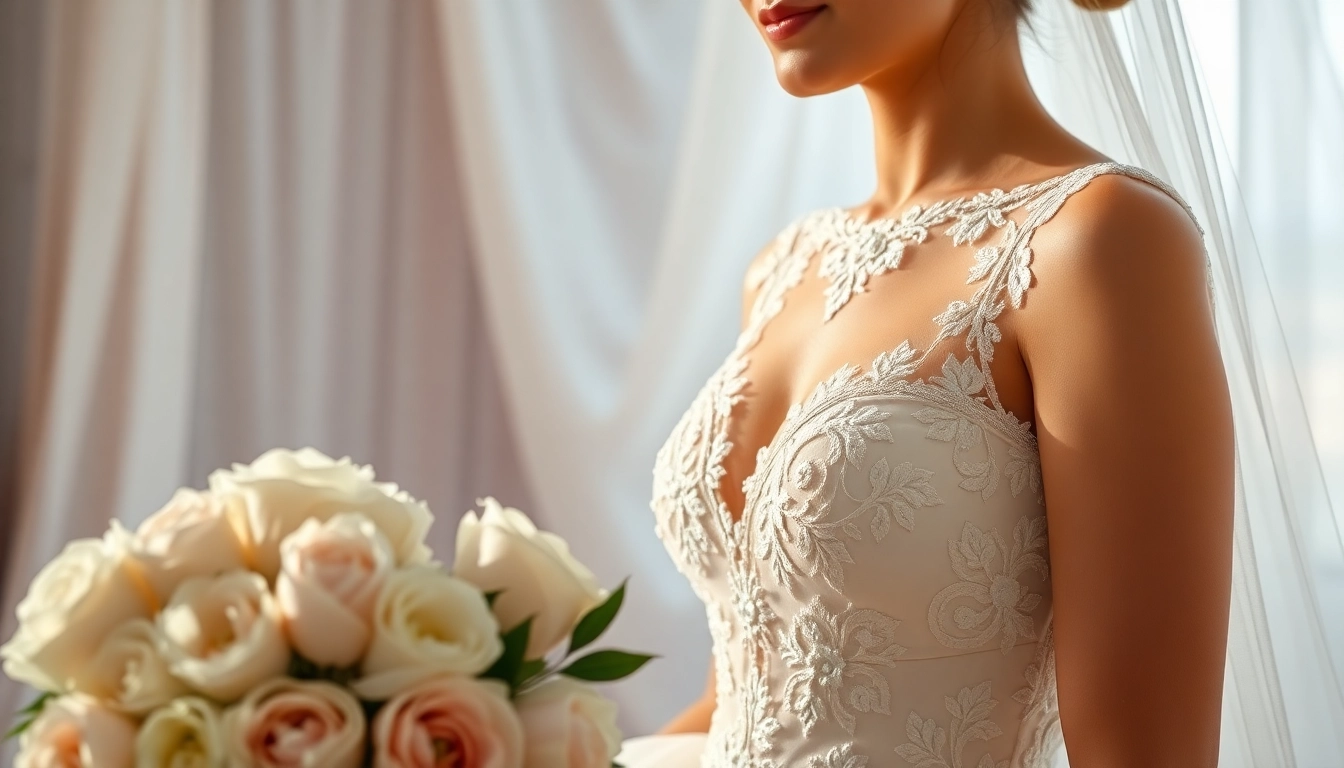 Stai esplorando il bridal styling con un'elegante sposa in abito mozzafiato e bouquet floreale.