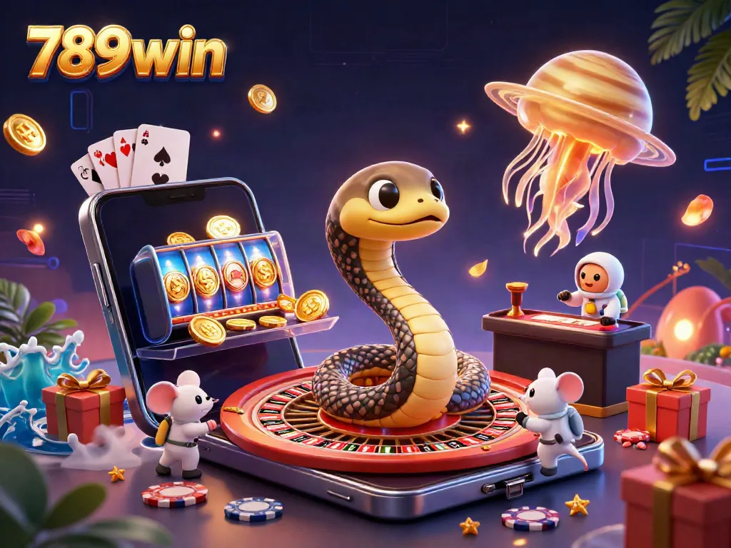 Bet on 789win with a vibrant cosmic casino scene featuring a roulette wheel and cute astronaut mice.