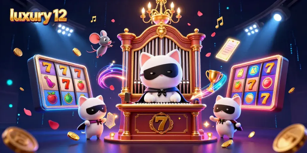 Experience luxury 12 with vibrant slots and casino themes in a detailed illustration of gaming excitement.