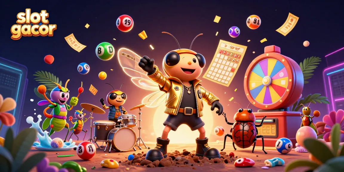 Engage with slot gacor excitement featuring a rock star cicada and vibrant game elements in dynamic casino scene.