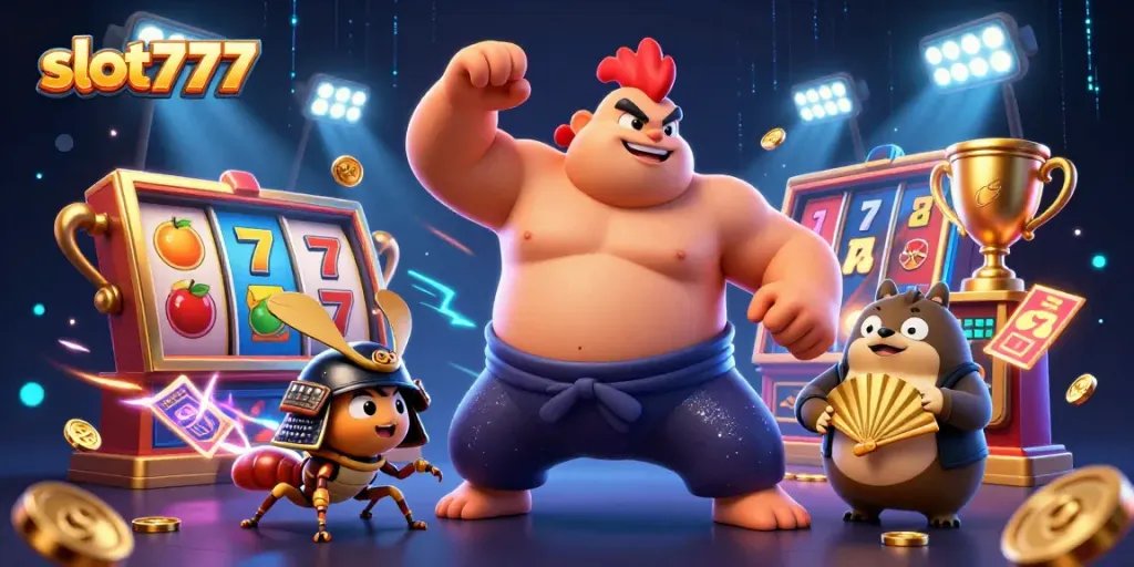 Slot777 menghadirkan karakter kartun sumo yang kuat, bersiap untuk kemenangan jackpot!