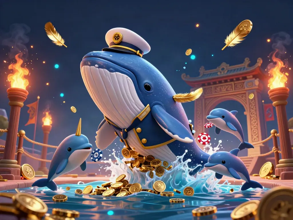 Experience thrilling gaming at fv88 com as the whale breaching through gold coins captivates players.