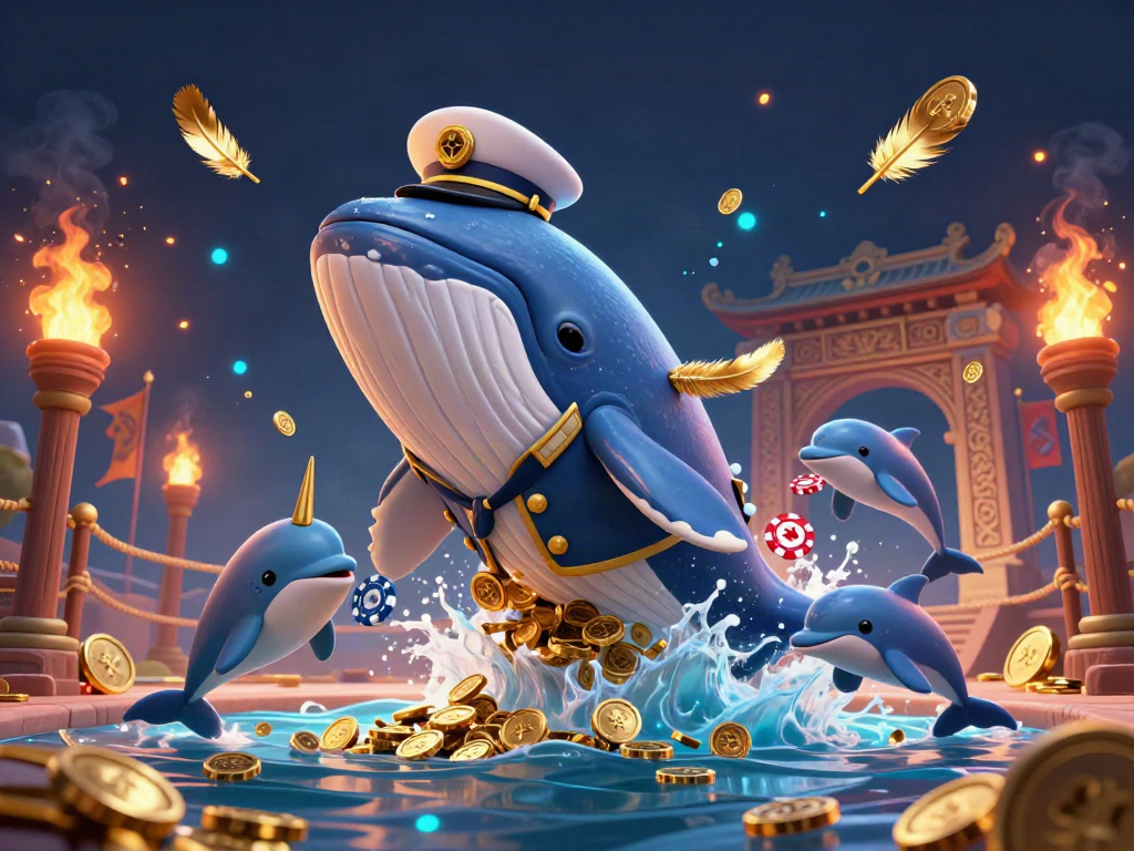 Experience thrilling gaming at fv88 com as the whale breaching through gold coins captivates players.
