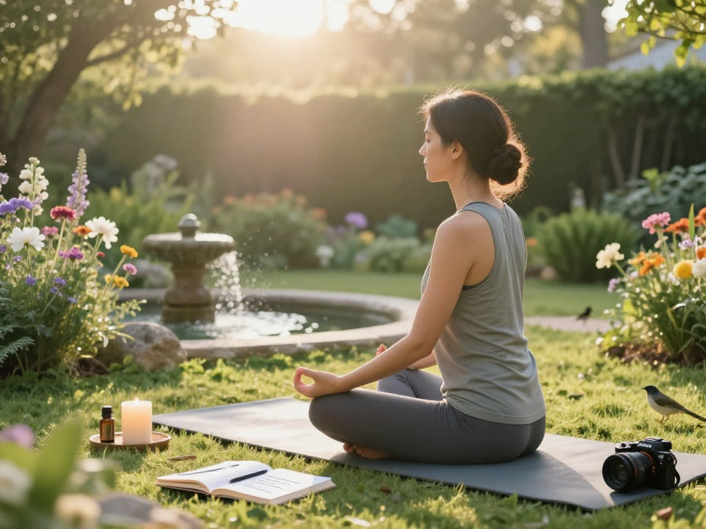 Mindfulness practice with mantra88 during outdoor meditation session.