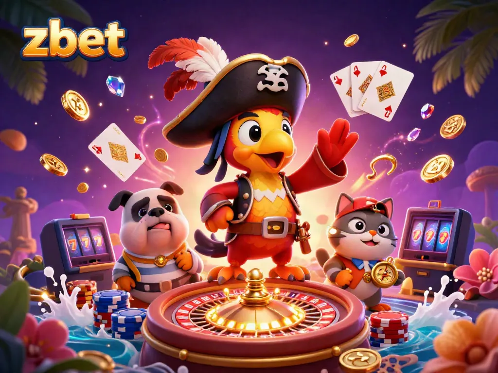 Experience exciting gameplay with zbet in a vibrant cartoonish casino scene featuring colorful characters and dynamic elements.