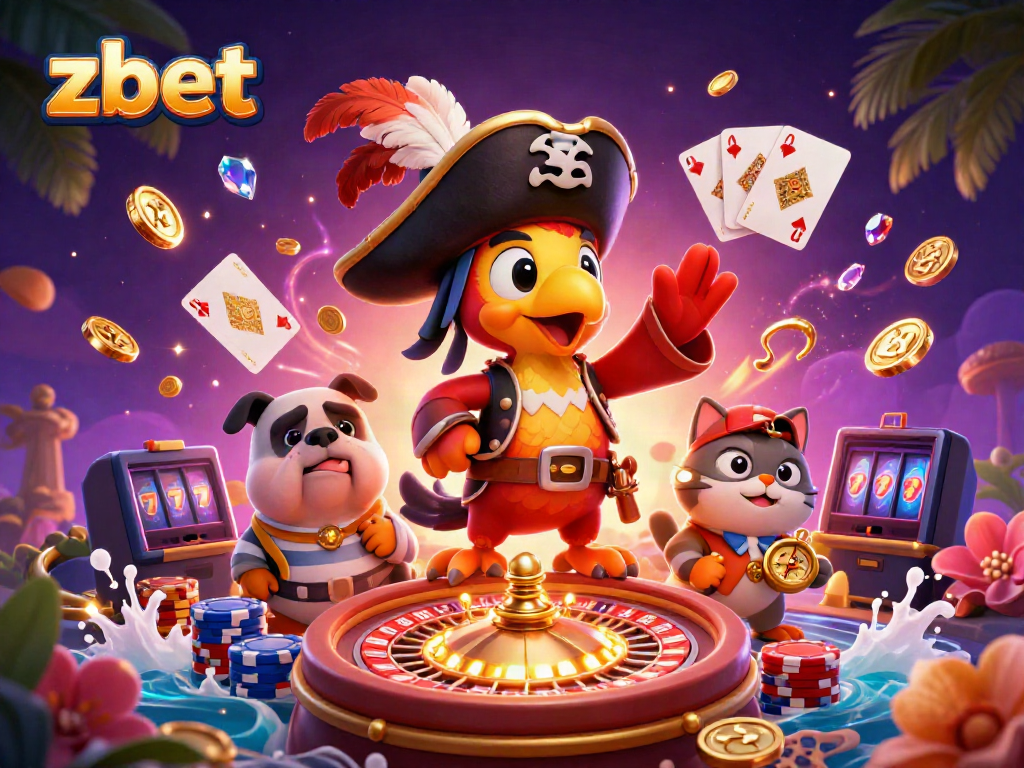 Experience exciting gameplay with zbet in a vibrant cartoonish casino scene featuring colorful characters and dynamic elements.