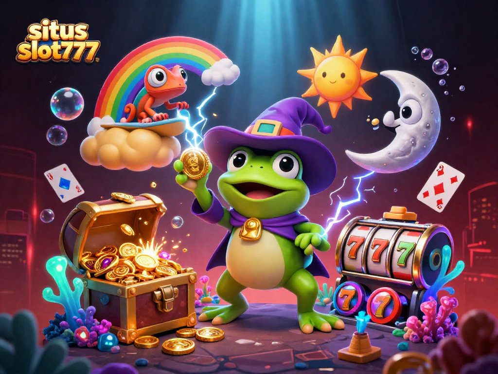 Experience gaming action on situs slot777 with vibrant characters amidst golden coins.