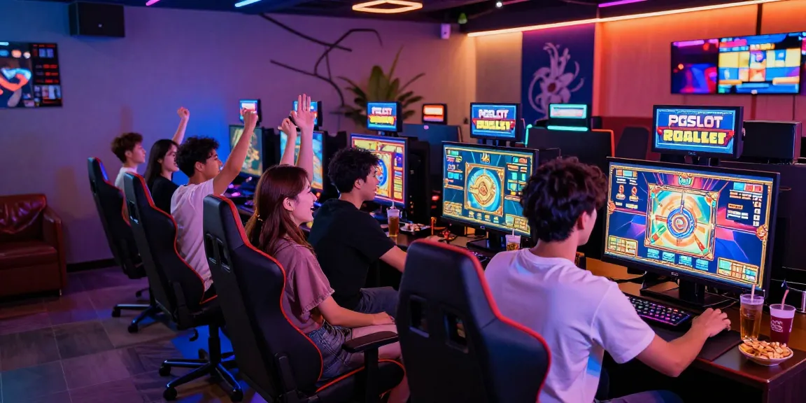 Exciting gaming environment where players enjoy we88 PGSLOT, showcasing their thrilling experience with vibrant visuals and camaraderie.