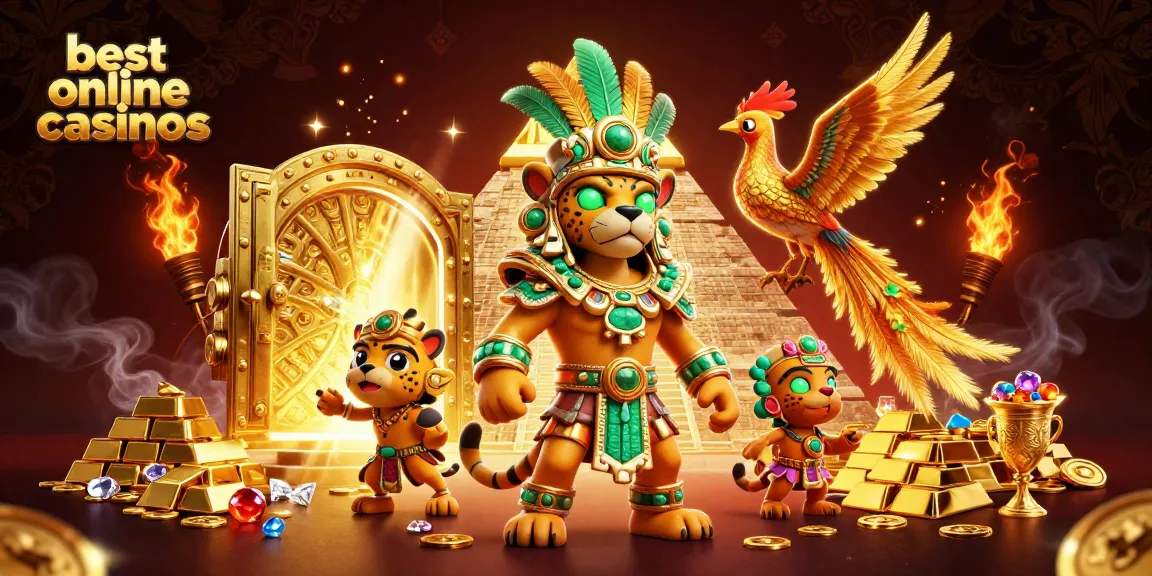 Discover the best online casinos with vibrant characters and rich gaming elements in a 3D scene.