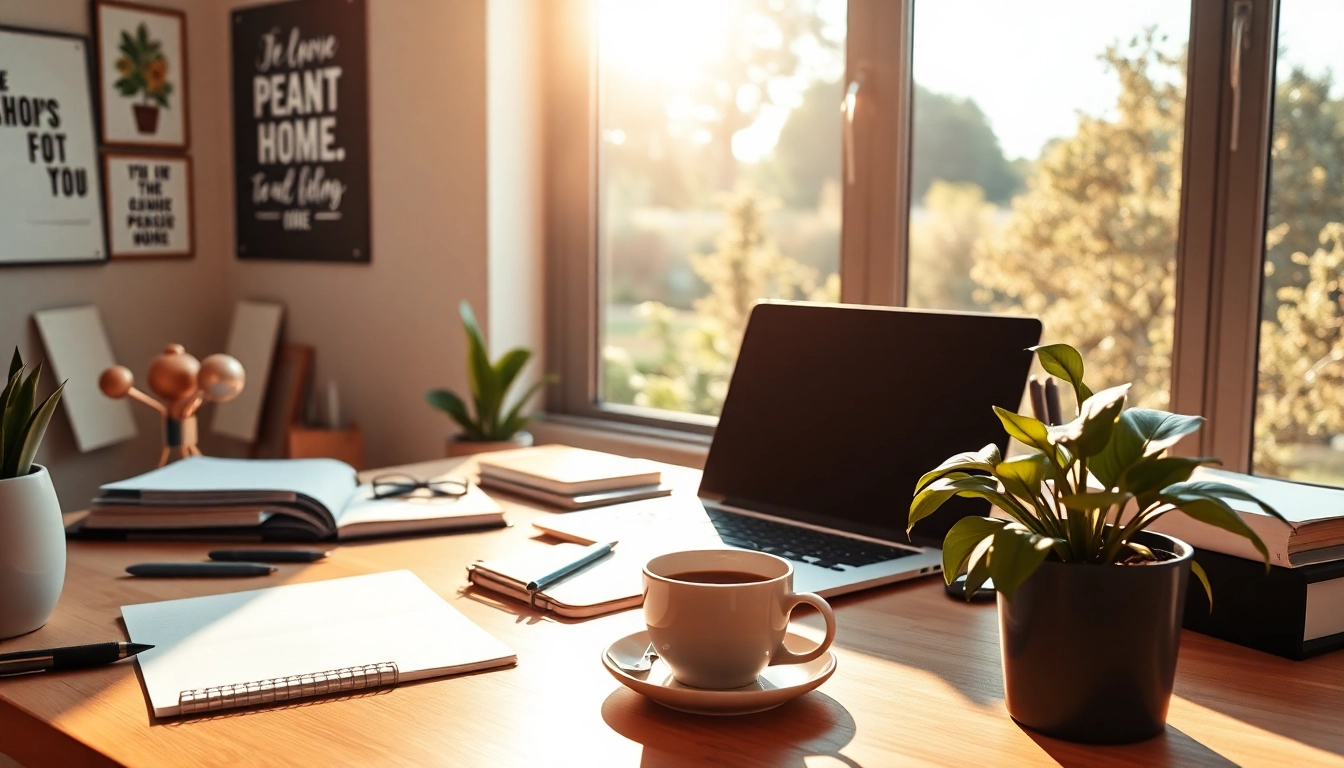 Embrace Your Most Productive Life with a motivational workspace filled with productivity tools.